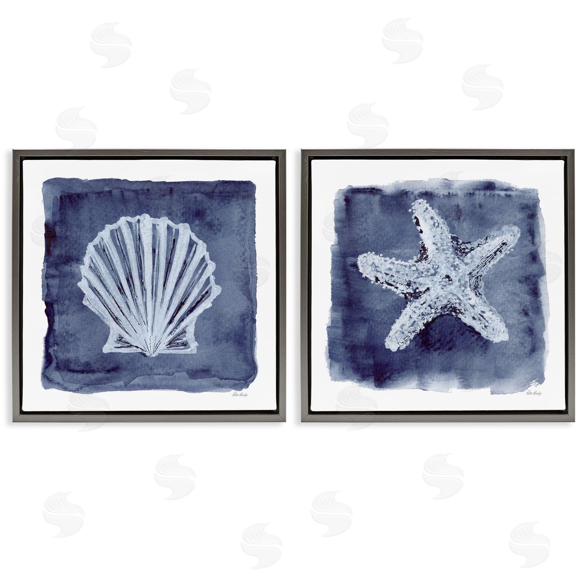 Patti Bishop Shell & Starfish Impressions Gray Floating Frame Canvas Wall Art Print