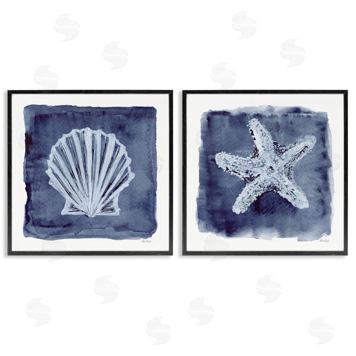 Patti Bishop Shell & Starfish Impressions Black Framed Giclee Wall Art Print