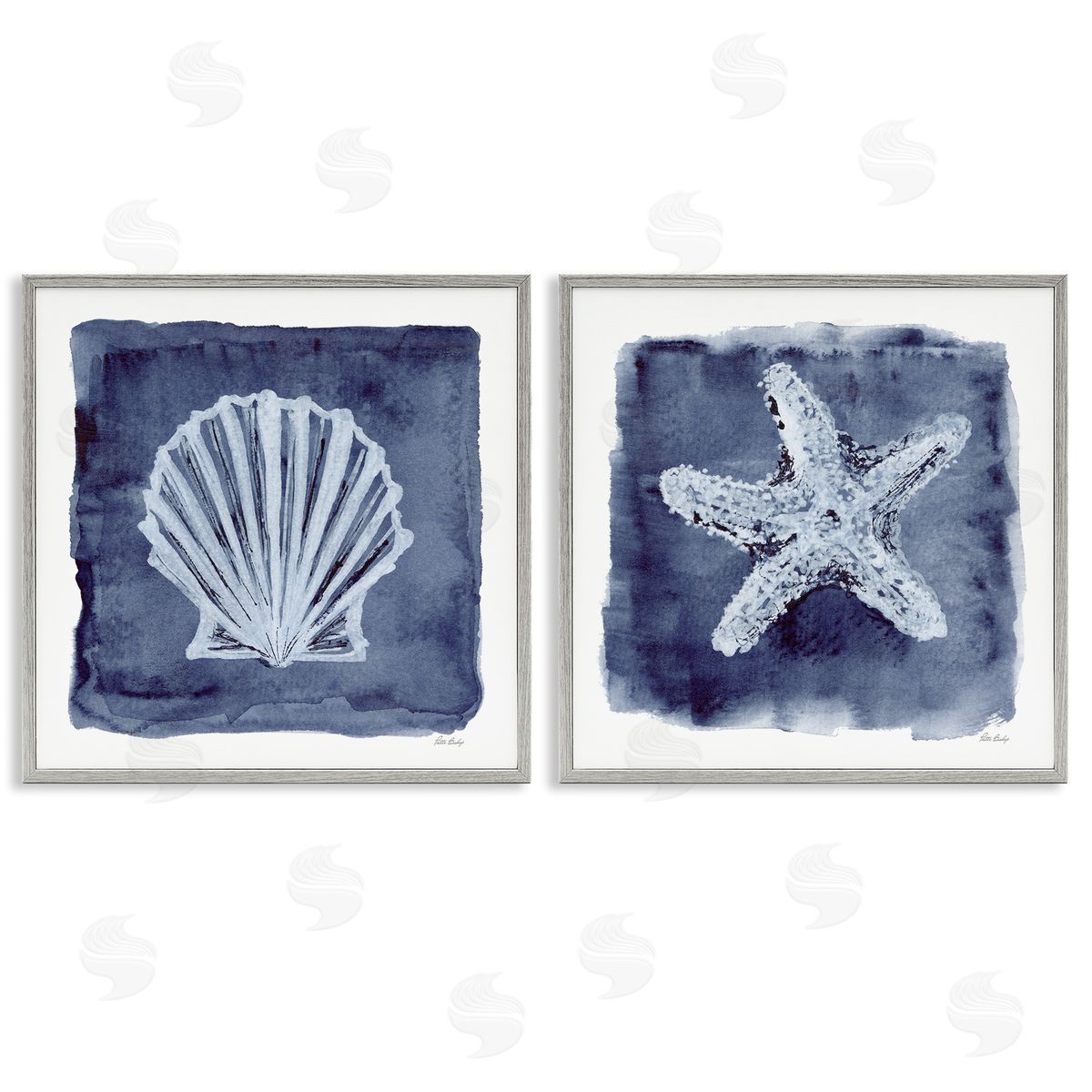 Patti Bishop Shell & Starfish Impressions Gray Framed Giclee Wall Art Print