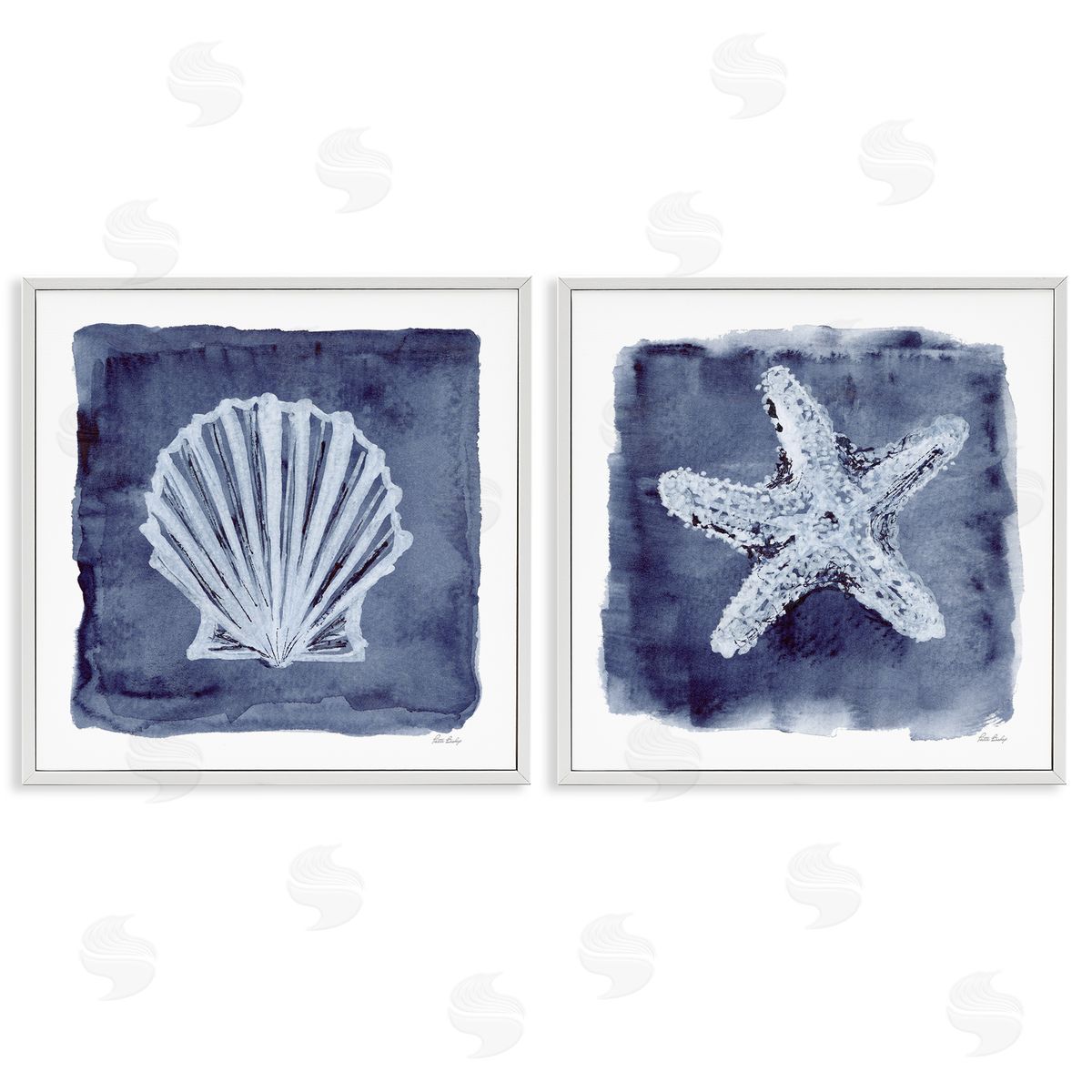 Patti Bishop Shell & Starfish Impressions White Framed Giclee Wall Art Print