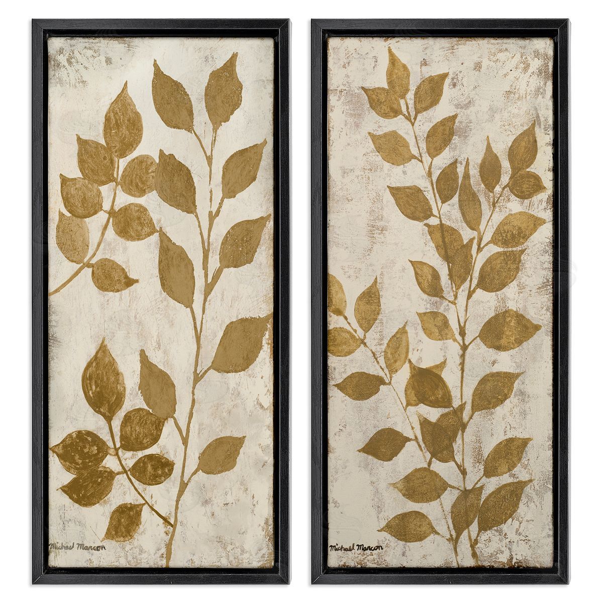 Michael Marcon Distressed Natural Leaves Black Floating Frame Canvas Wall Art Print
