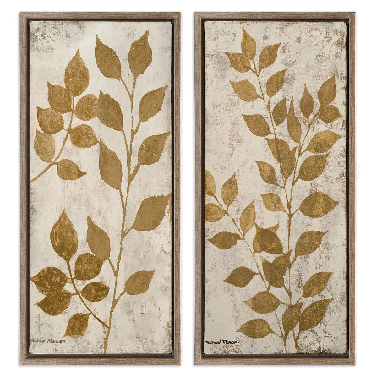 Michael Marcon Distressed Natural Leaves Brown Floating Frame Canvas Wall Art Print