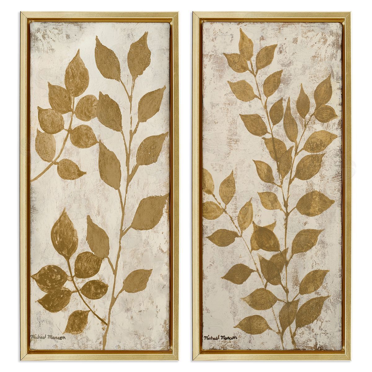 Michael Marcon Distressed Natural Leaves Gold Floating Frame Canvas Wall Art Print