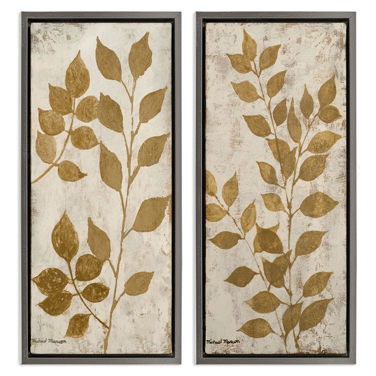 Michael Marcon Distressed Natural Leaves Gray Floating Frame Canvas Wall Art Print