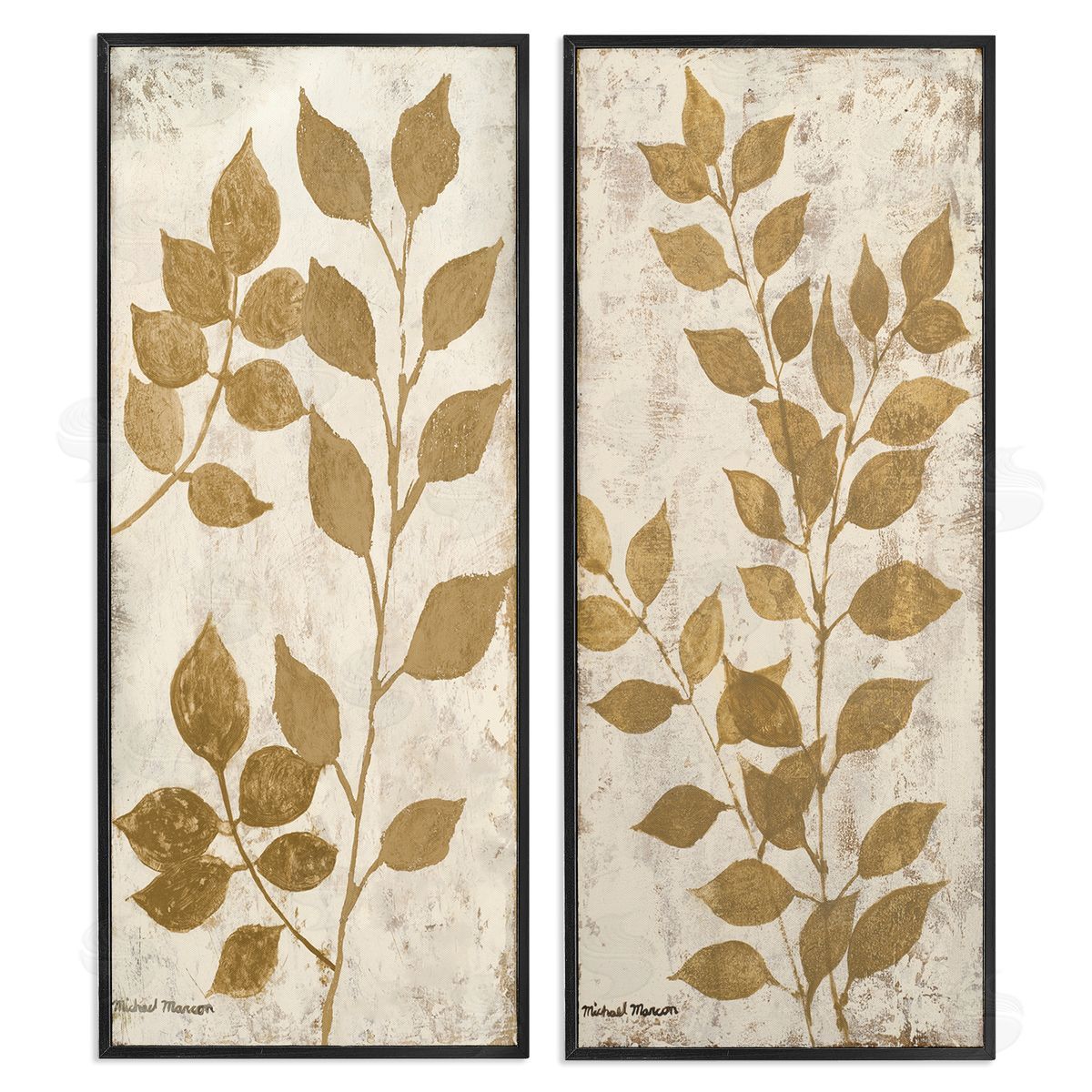 Michael Marcon Distressed Natural Leaves Black Framed Giclee Wall Art Print