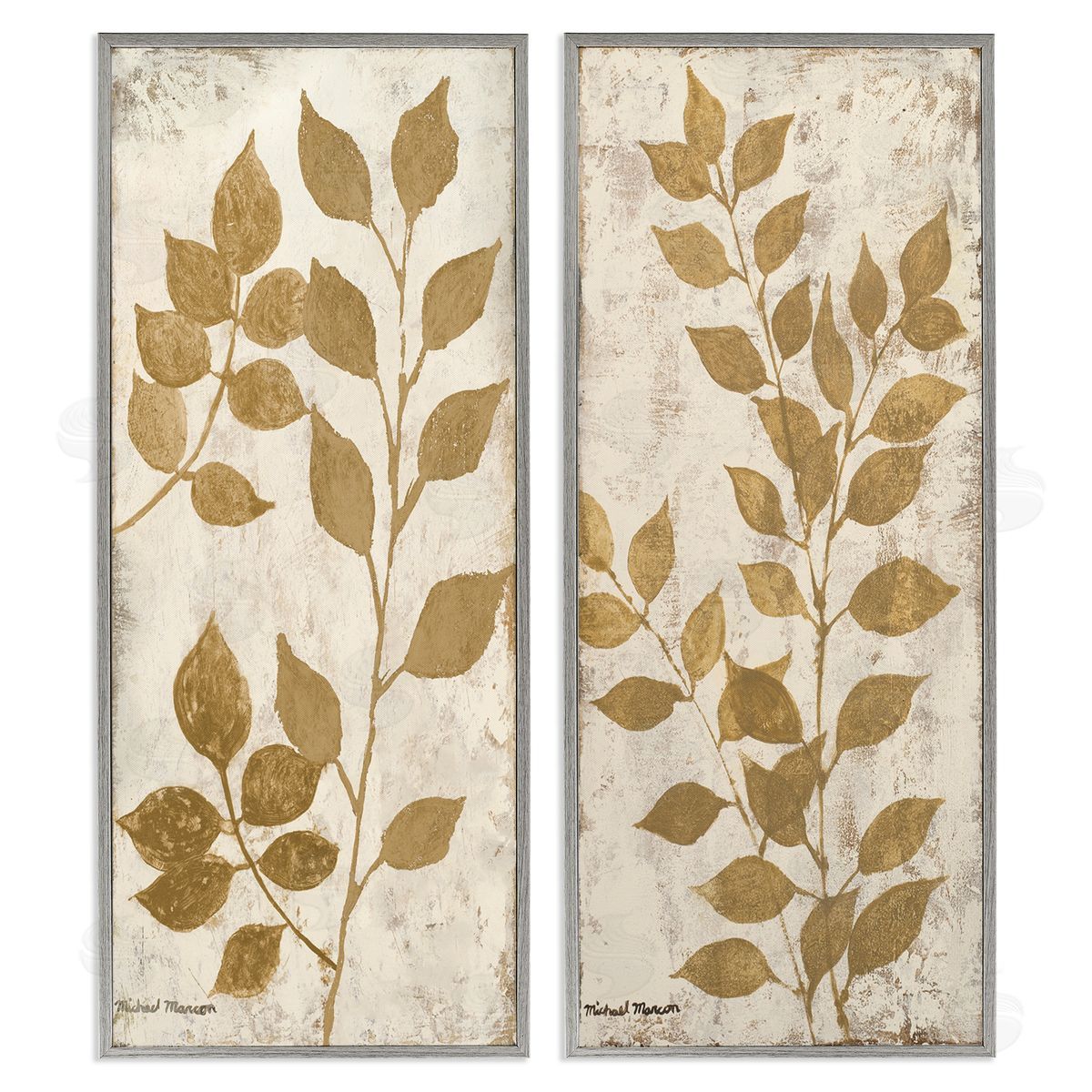 Michael Marcon Distressed Natural Leaves Gray Framed Giclee Wall Art Print