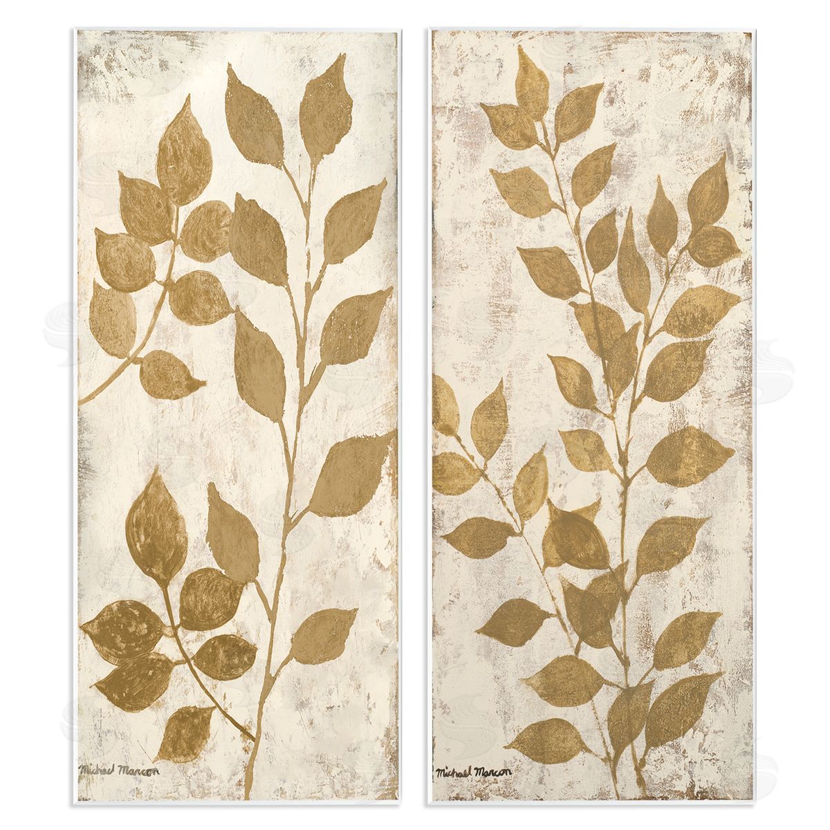 Michael Marcon Distressed Natural Leaves Wooden Wall Plaque Art Print
