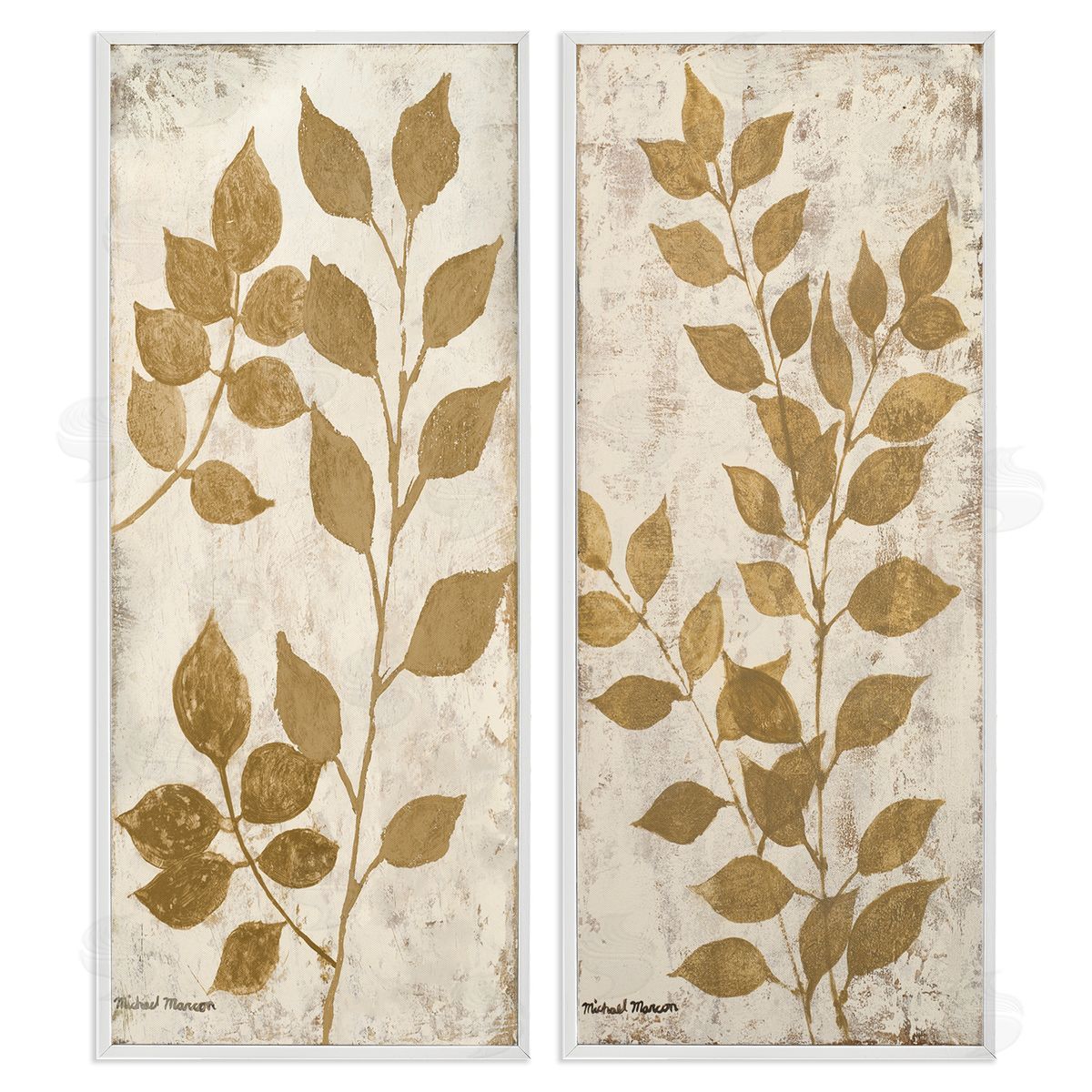 Michael Marcon Distressed Natural Leaves White Framed Giclee Wall Art Print