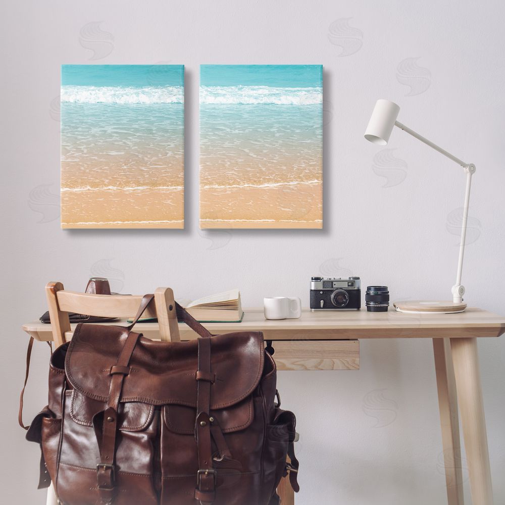 Nataly White Vivid Calming Beach Views Canvas Wall Art Print in Room