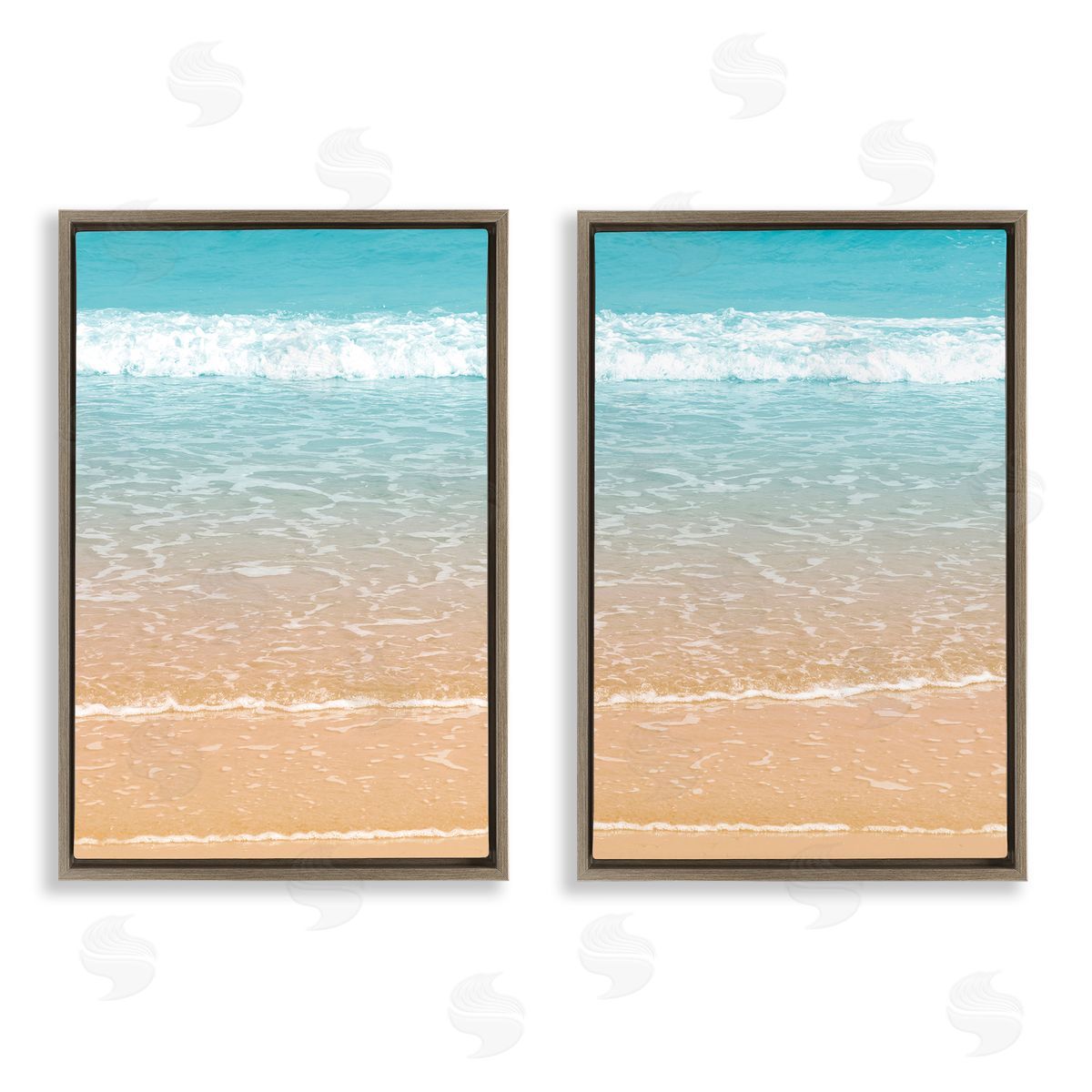 Nataly White Vivid Calming Beach Views Brown Floating Frame Canvas Wall Art Print