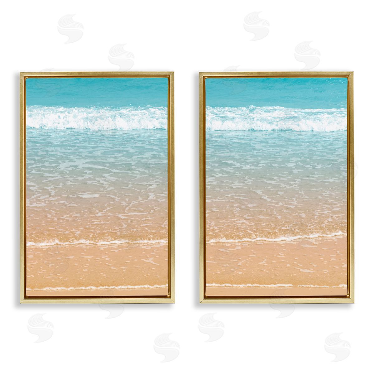 Nataly White Vivid Calming Beach Views Gold Floating Frame Canvas Wall Art Print