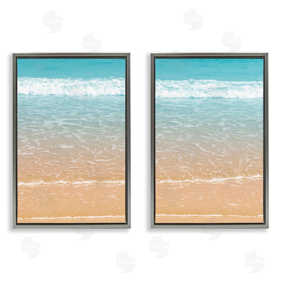 Nataly White Vivid Calming Beach Views Gray Floating Frame Canvas Wall Art Print