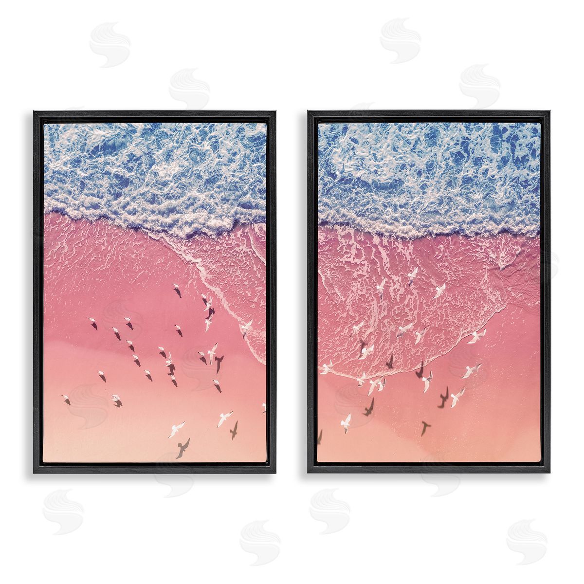 Nataly White Minimalist Aerial Beach Black Floating Frame Canvas Wall Art Print