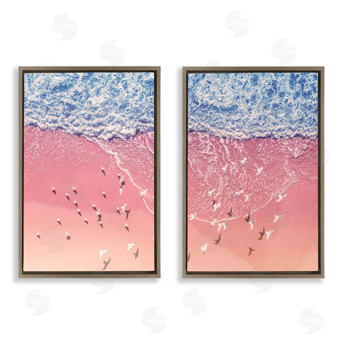 Nataly White Minimalist Aerial Beach Brown Floating Frame Canvas Wall Art Print