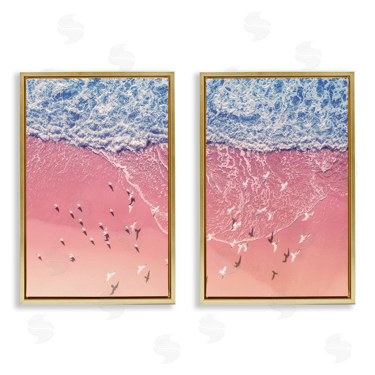 Nataly White Minimalist Aerial Beach Gold Floating Frame Canvas Wall Art Print