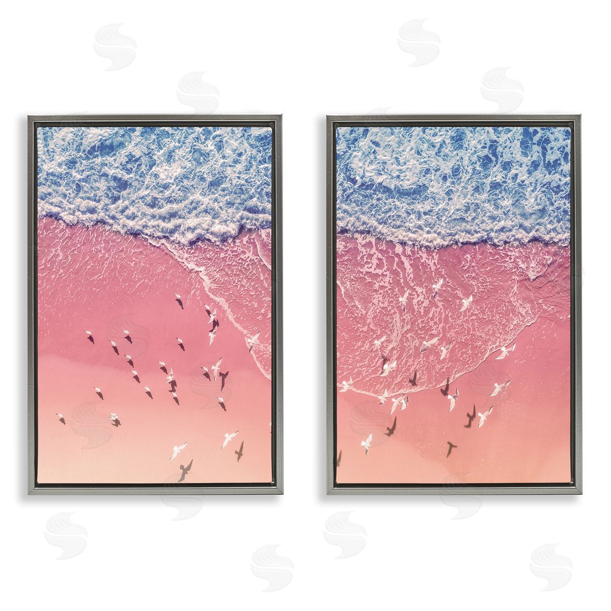 Nataly White Minimalist Aerial Beach Gray Floating Frame Canvas Wall Art Print
