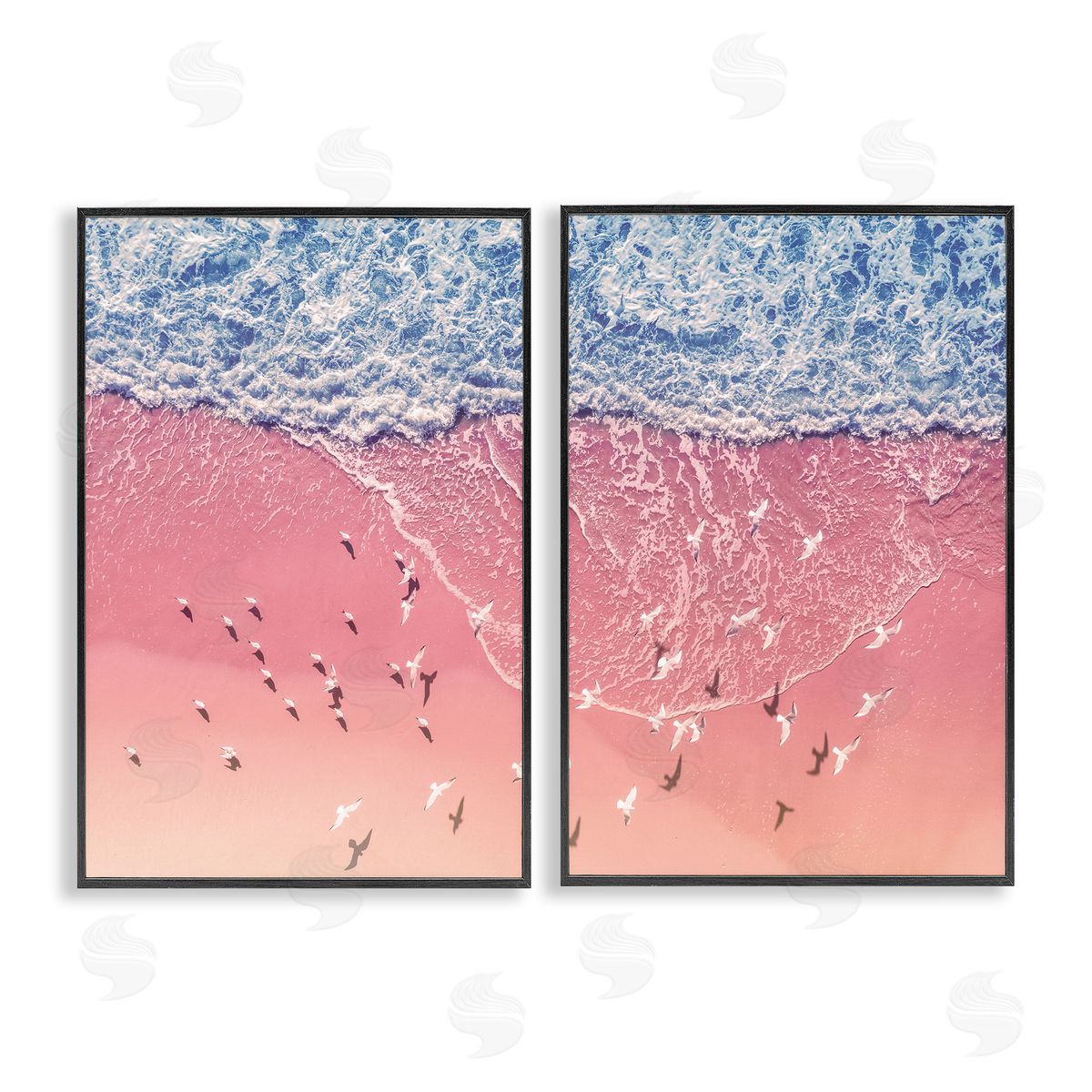 Nataly White Minimalist Aerial Beach Black Framed Giclee Wall Art Print