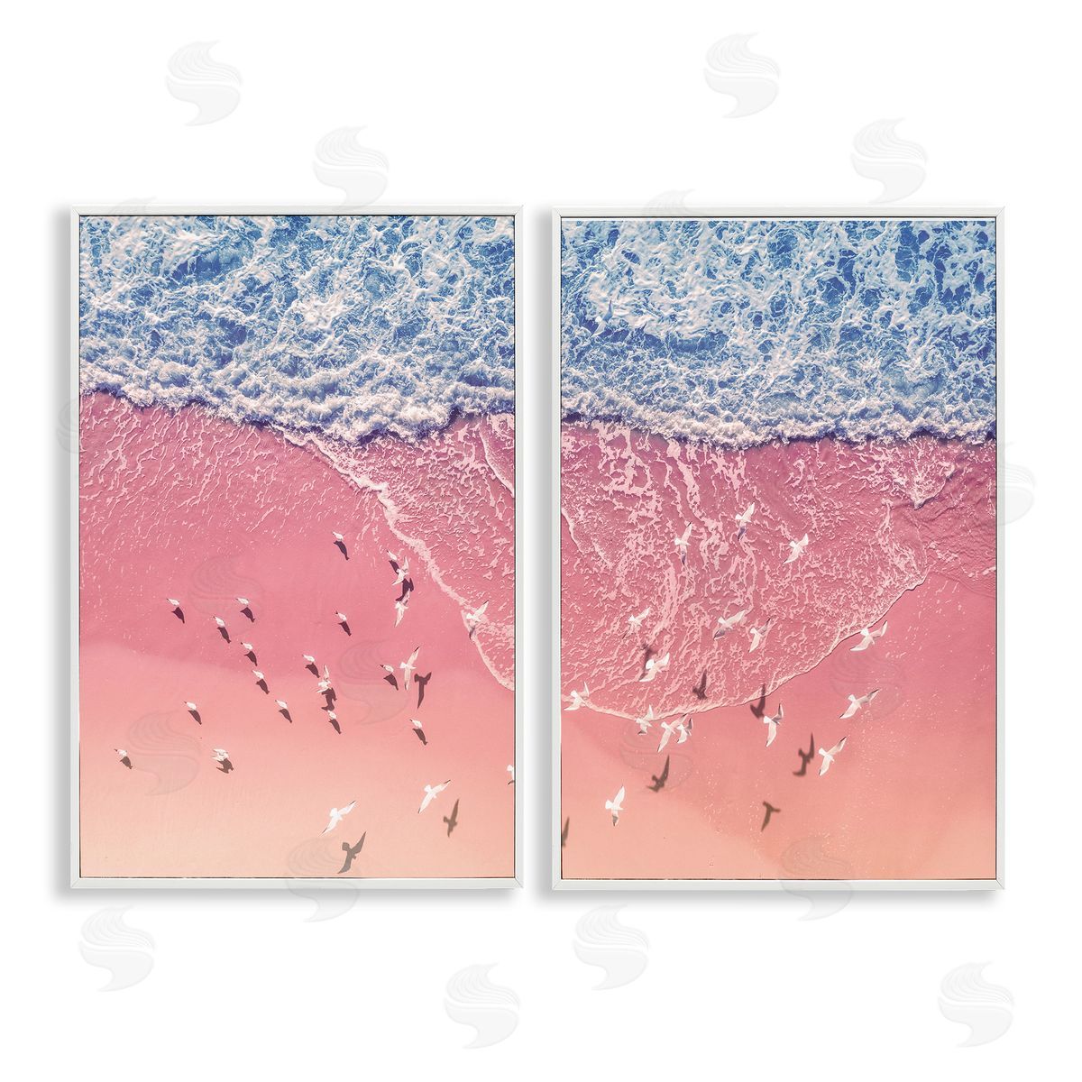 Nataly White Minimalist Aerial Beach White Framed Giclee Wall Art Print