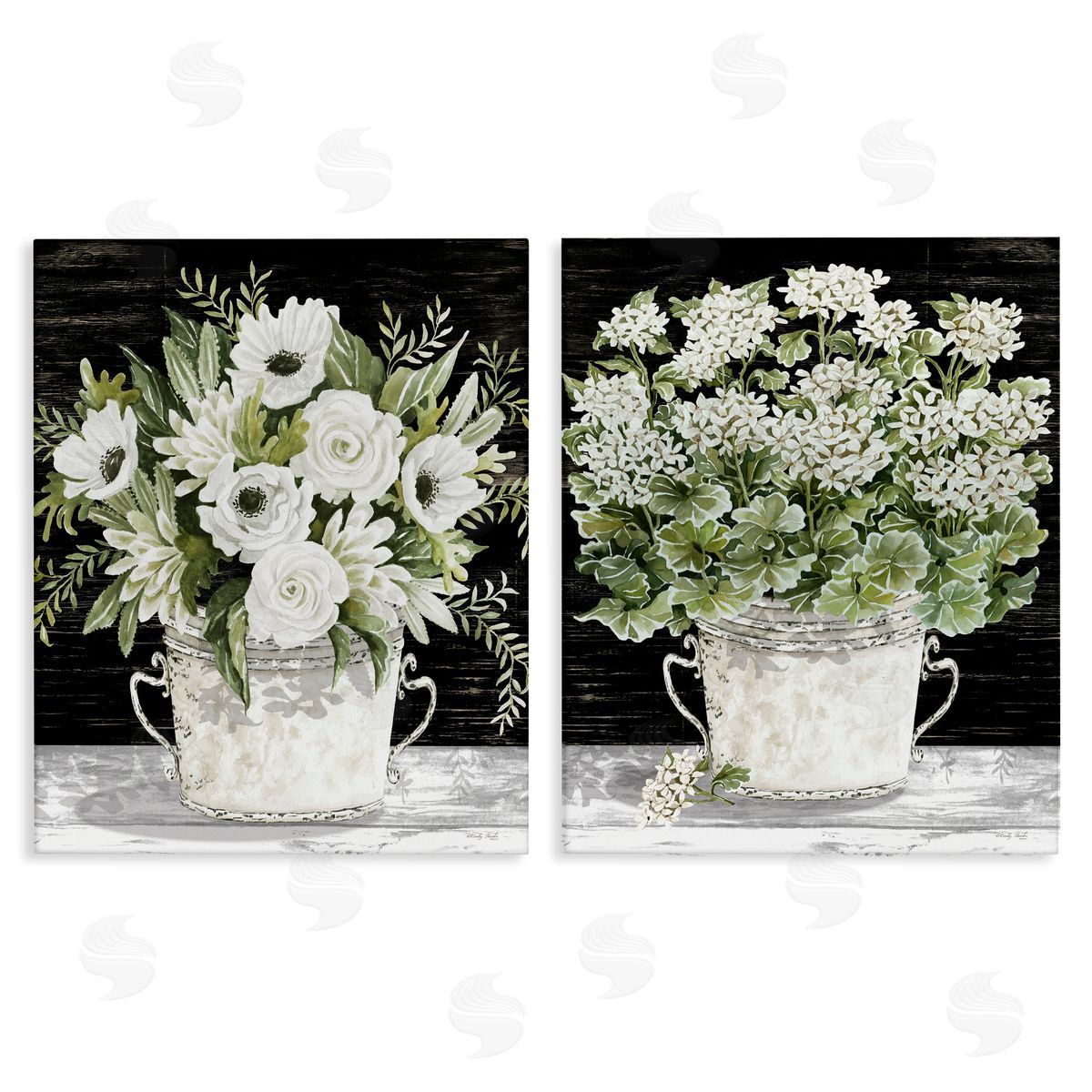 Cindy Jacobs Country Tins of Flowers Canvas Wall Art Print