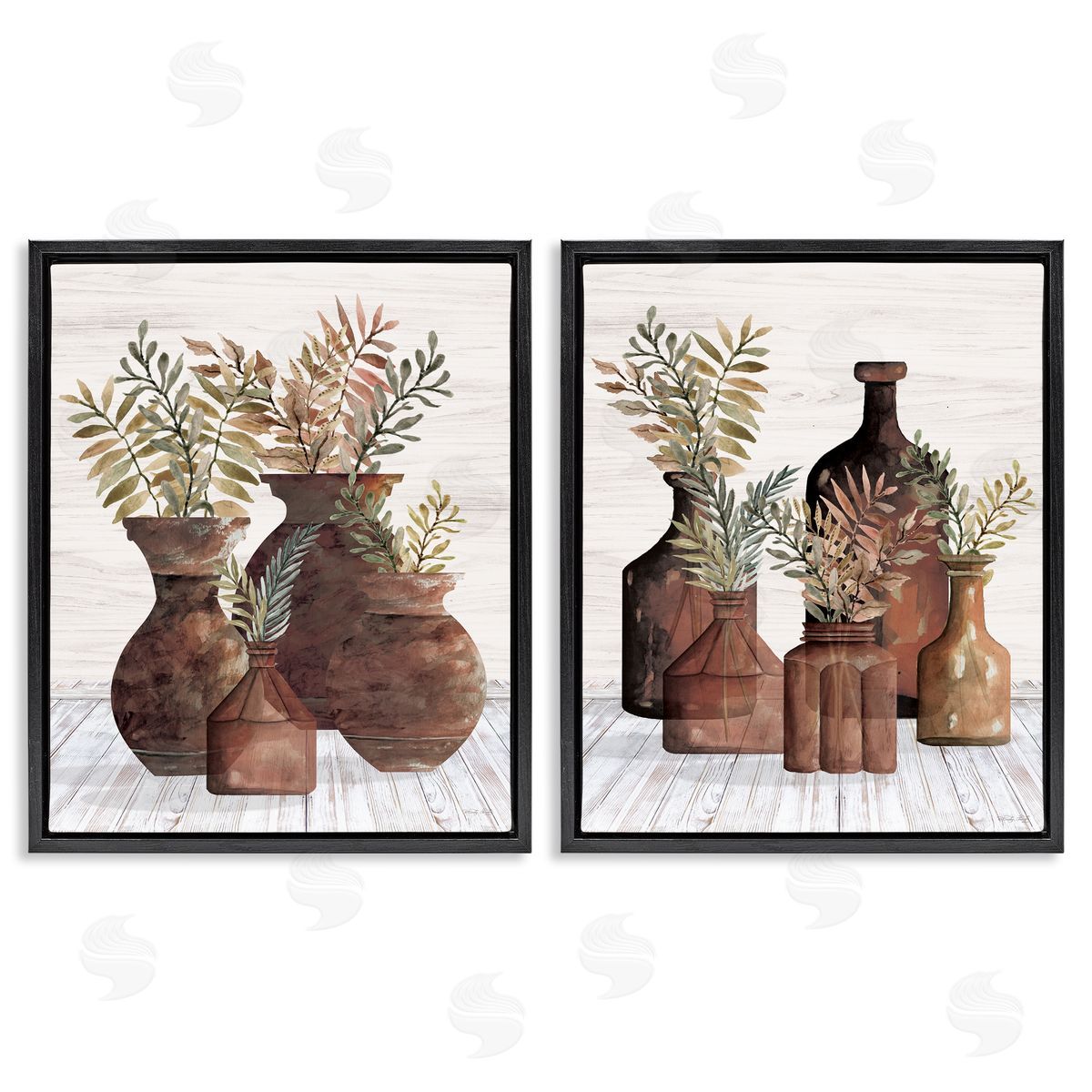 Cindy Jacobs Rustic Jars of Flowers Black Floating Frame Canvas Wall Art Print