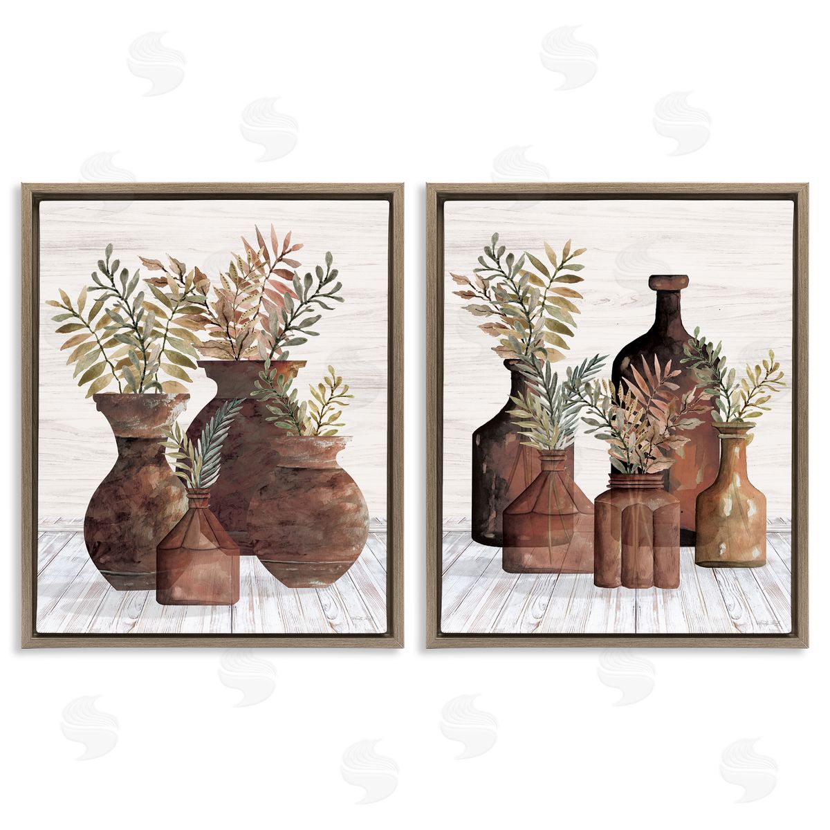 Cindy Jacobs Rustic Jars of Flowers Brown Floating Frame Canvas Wall Art Print