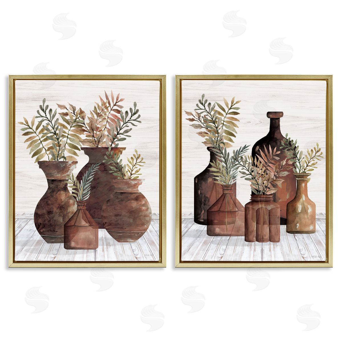 Cindy Jacobs Rustic Jars of Flowers Gold Floating Frame Canvas Wall Art Print