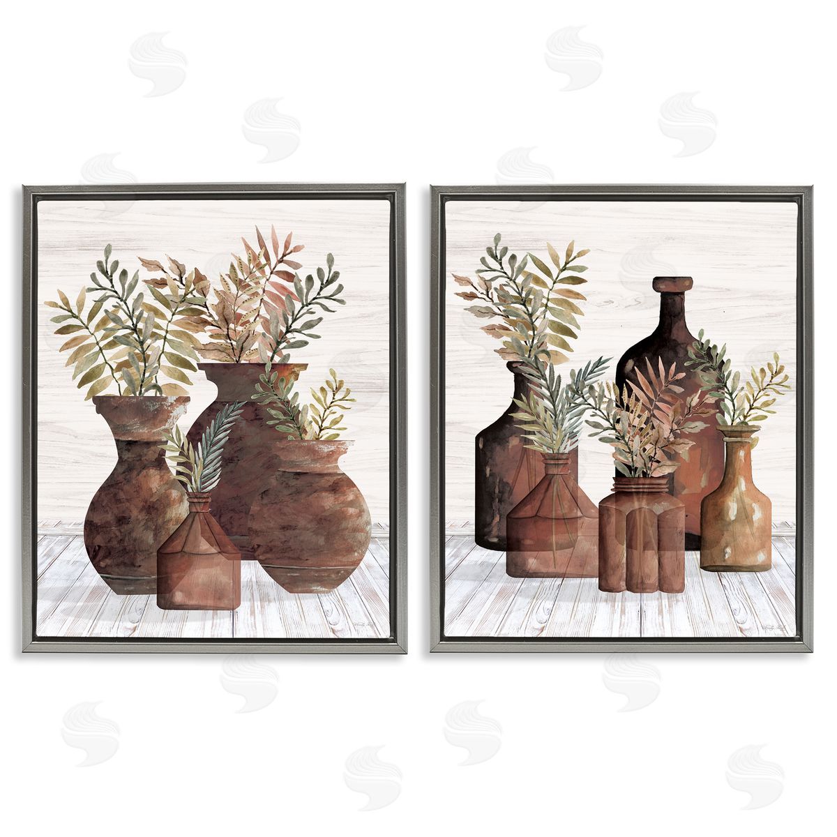 Cindy Jacobs Rustic Jars of Flowers Gray Floating Frame Canvas Wall Art Print