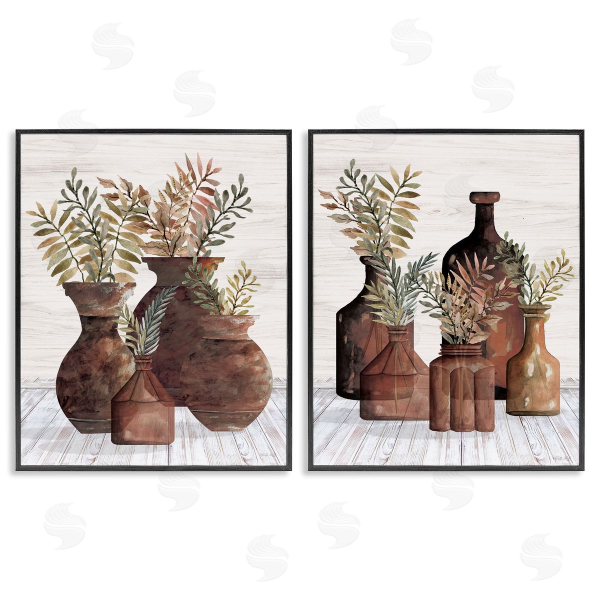 Cindy Jacobs Rustic Jars of Flowers Black Framed Giclee Wall Art Print