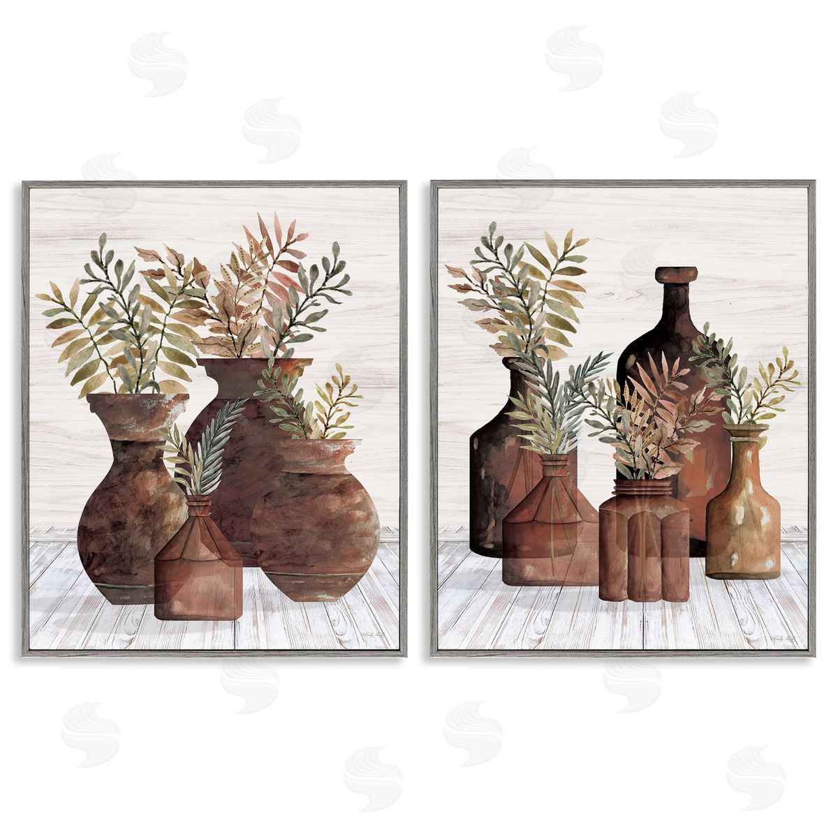 Cindy Jacobs Rustic Jars of Flowers Gray Framed Giclee Wall Art Print