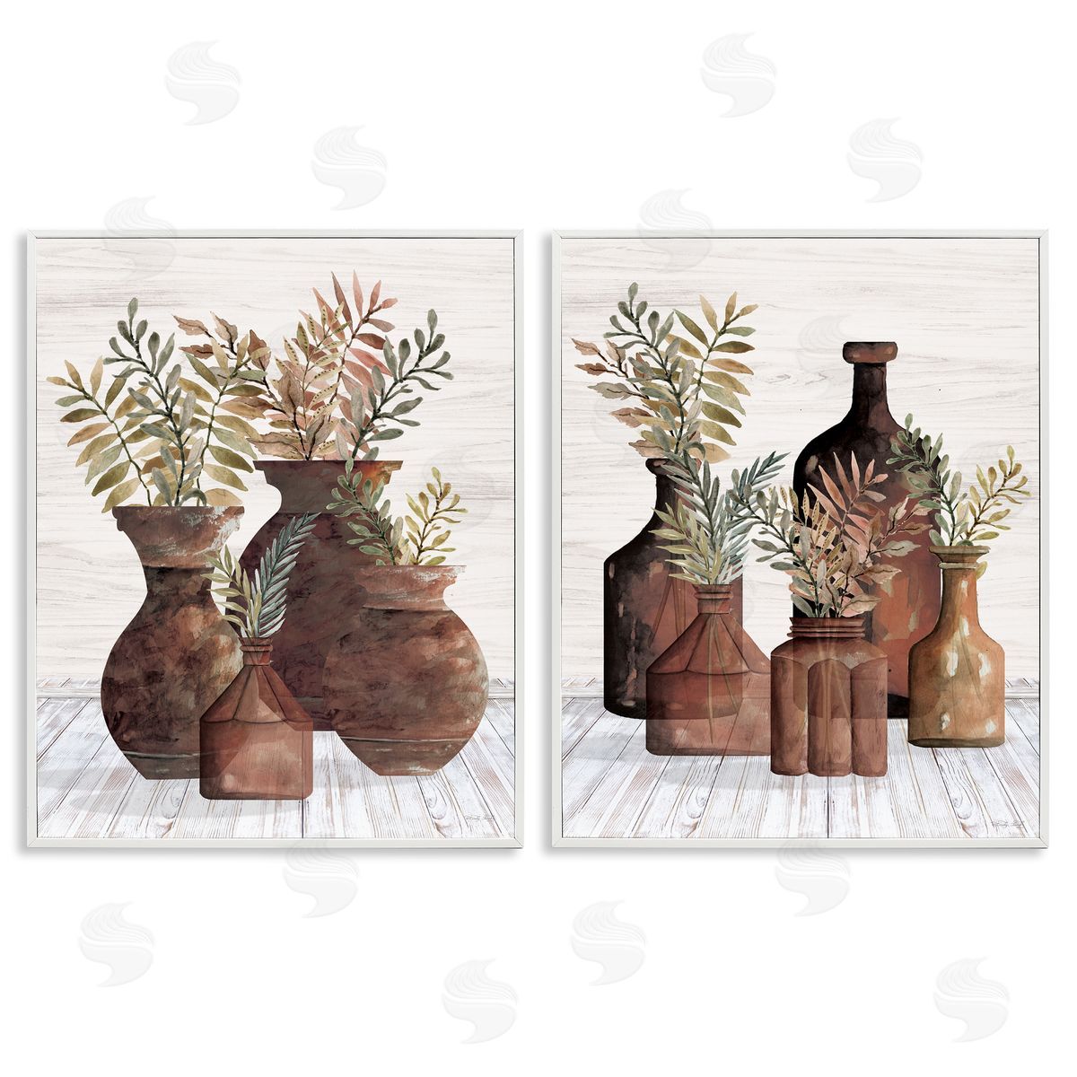 Cindy Jacobs Rustic Jars of Flowers White Framed Giclee Wall Art Print