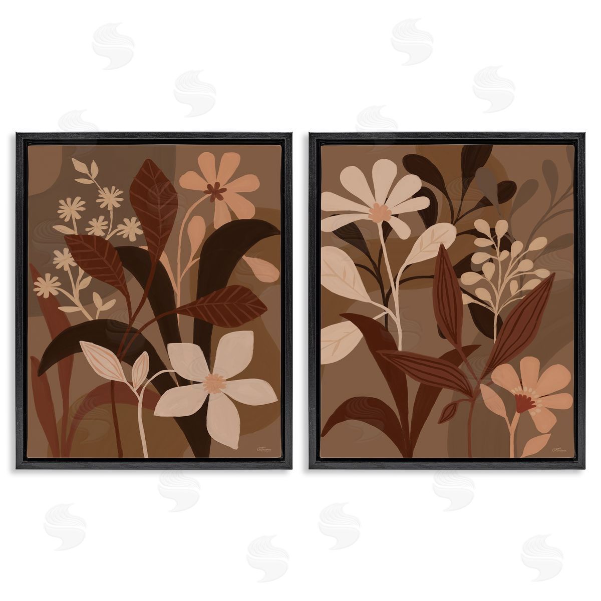 Cat Thurman Designs Modern Boho Flower Bundle Black Floating Frame Canvas Wall Art Print