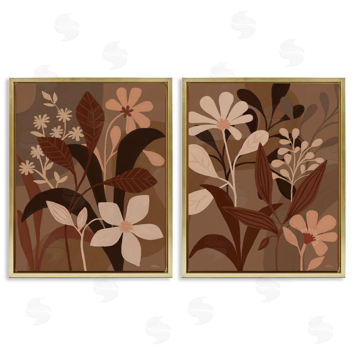 Cat Thurman Designs Modern Boho Flower Bundle Gold Floating Frame Canvas Wall Art Print
