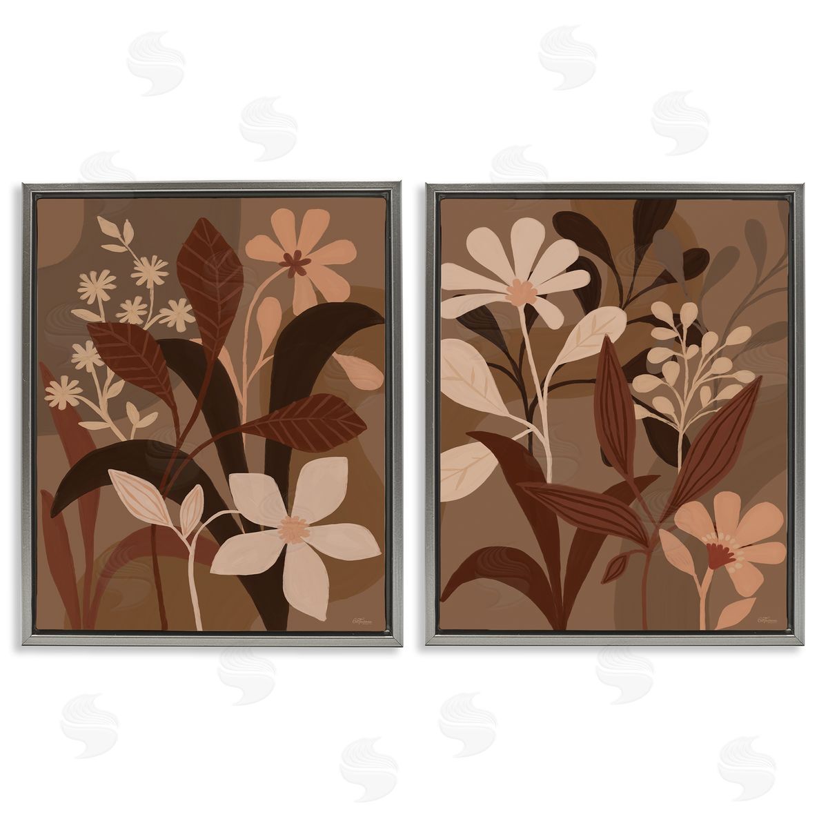 Cat Thurman Designs Modern Boho Flower Bundle Gray Floating Frame Canvas Wall Art Print