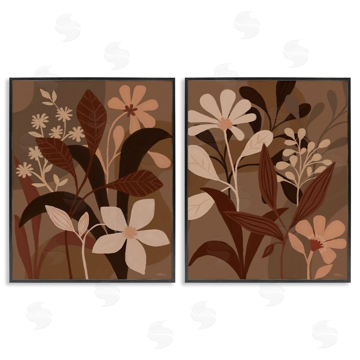 Cat Thurman Designs Modern Boho Flower Bundle Black Framed Giclee Wall Art Print