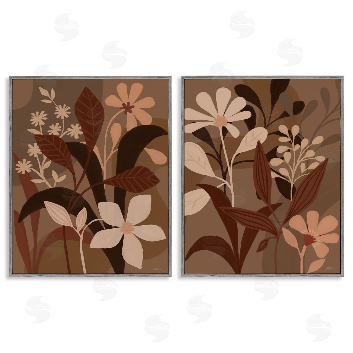 Cat Thurman Designs Modern Boho Flower Bundle Gray Framed Giclee Wall Art Print