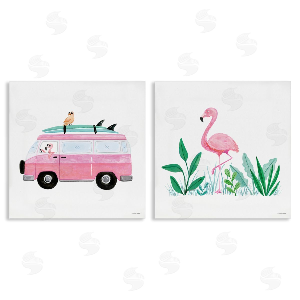 Rachel Nieman Flamingos Tropical Vacation Canvas Wall Art Print