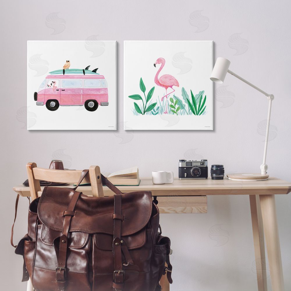 Rachel Nieman Flamingos Tropical Vacation Canvas Wall Art Print in Room