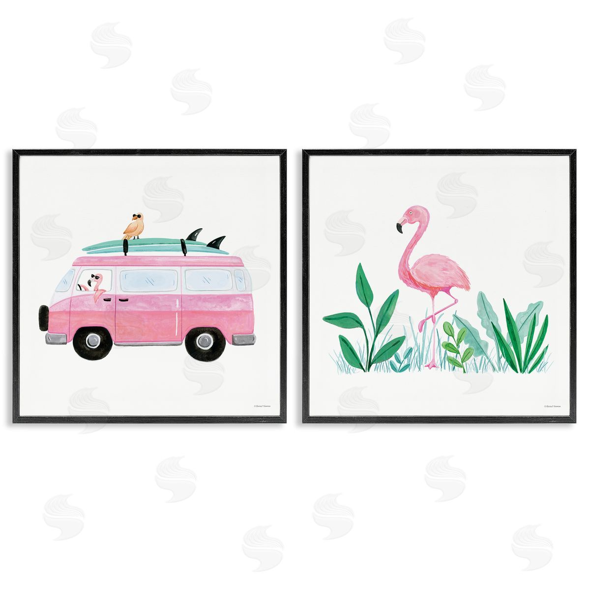 Rachel Nieman Flamingos Tropical Vacation Black Framed Giclee Wall Art Print