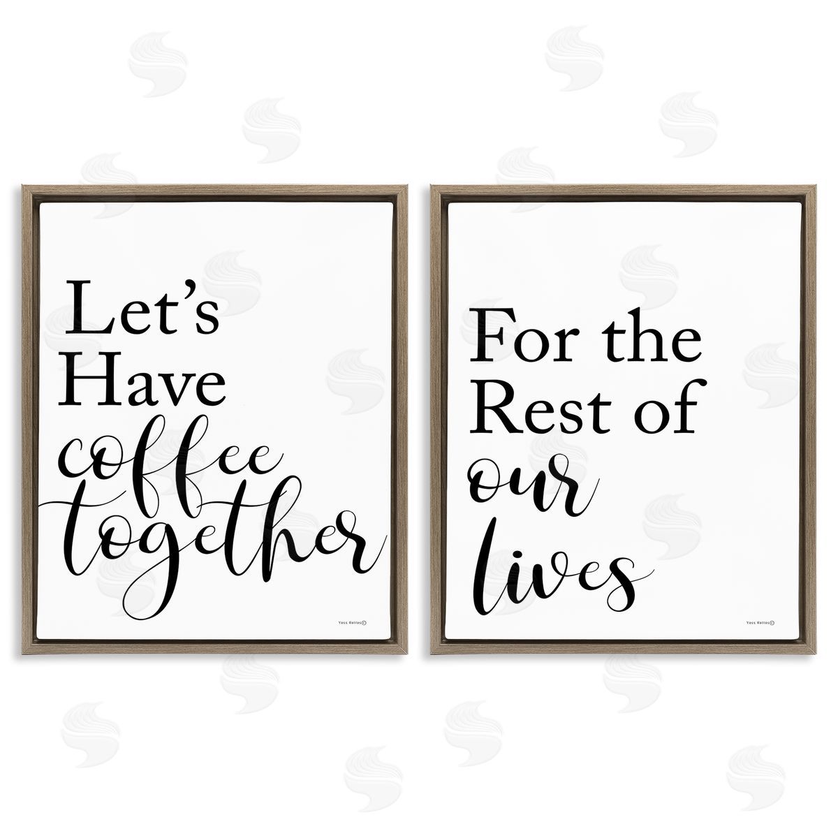 Yass Naffas Designs Romantic Coffee Together Brown Floating Frame Canvas Wall Art Print