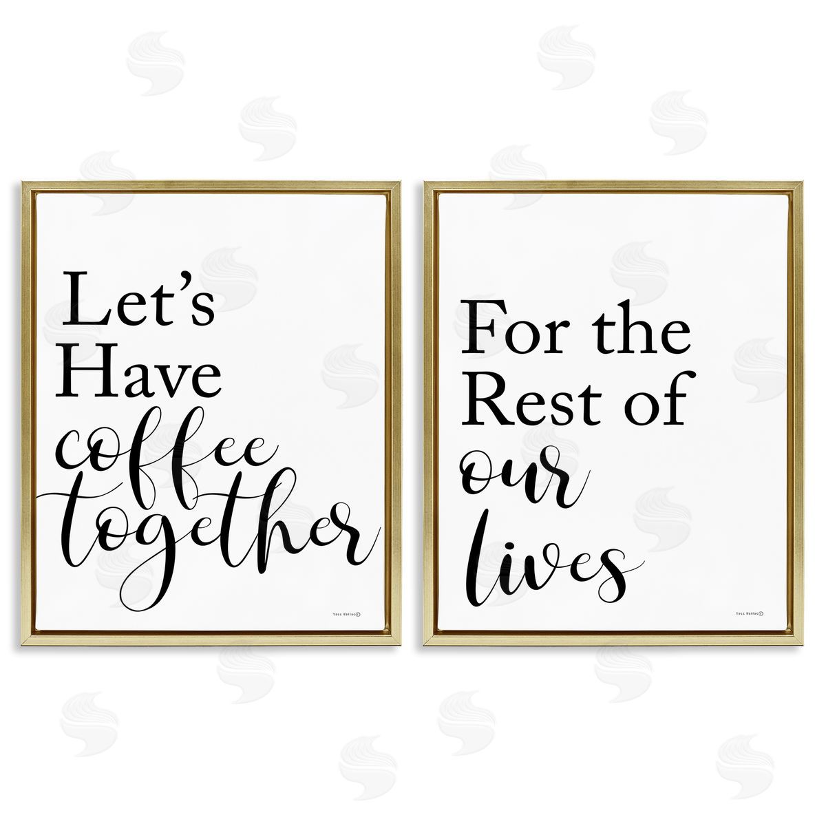 Yass Naffas Designs Romantic Coffee Together Gold Floating Frame Canvas Wall Art Print