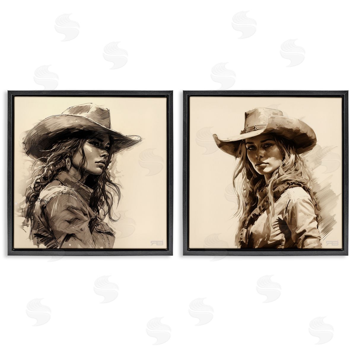 RB Trendy Cowgirl Beauties Black Floating Frame Canvas Wall Art Print