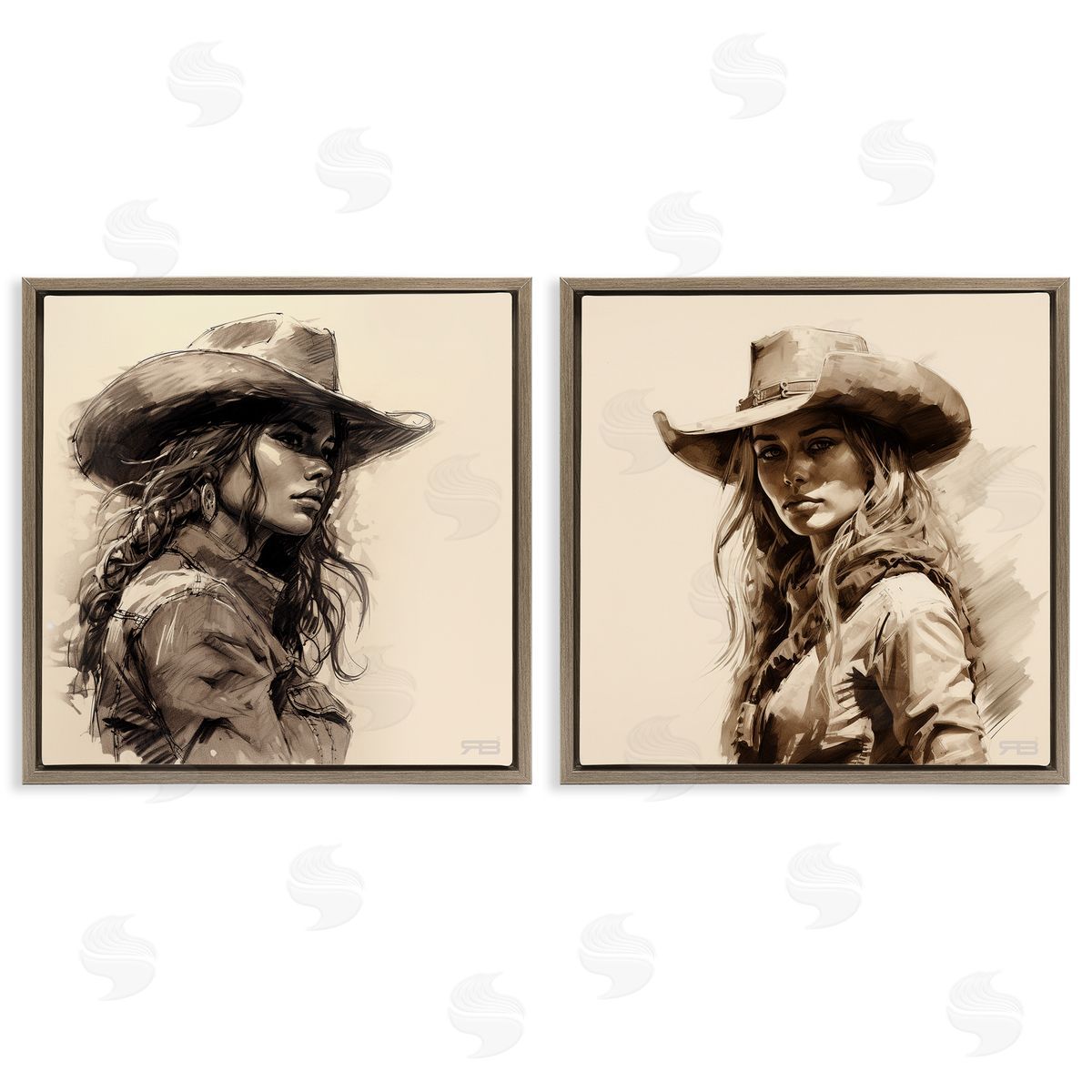 RB Trendy Cowgirl Beauties Brown Floating Frame Canvas Wall Art Print
