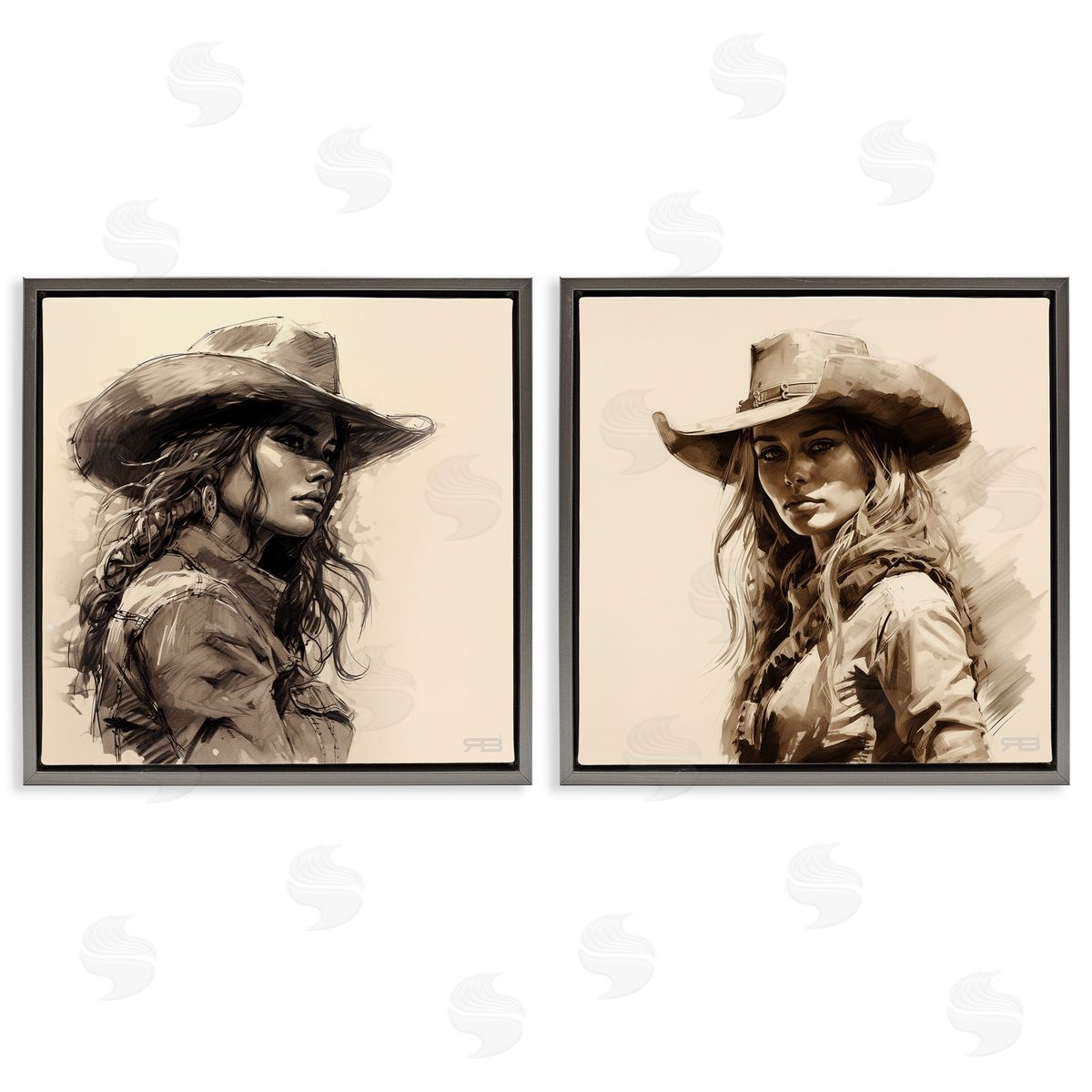 RB Trendy Cowgirl Beauties Gray Floating Frame Canvas Wall Art Print