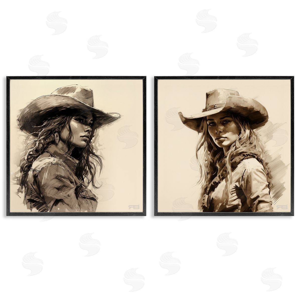RB Trendy Cowgirl Beauties Black Framed Giclee Wall Art Print