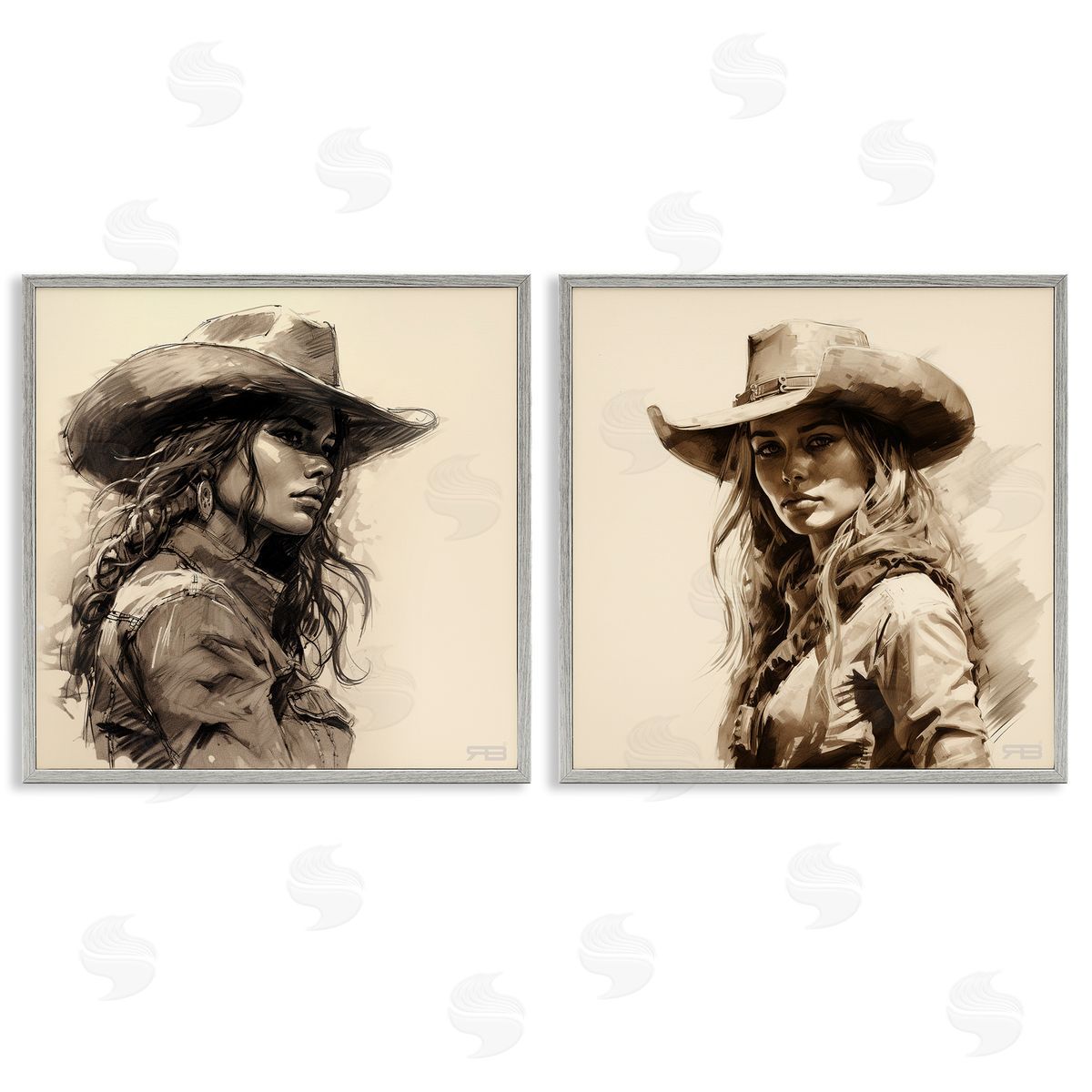 RB Trendy Cowgirl Beauties Gray Framed Giclee Wall Art Print