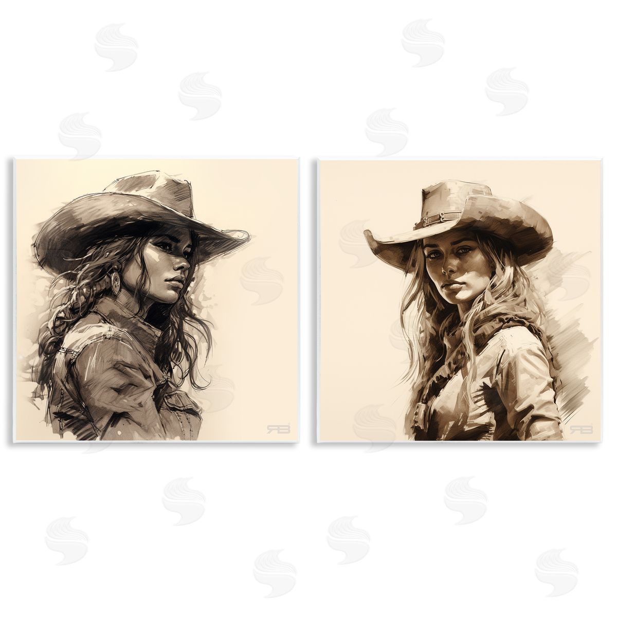 RB Trendy Cowgirl Beauties Wooden Wall Plaque Art Print