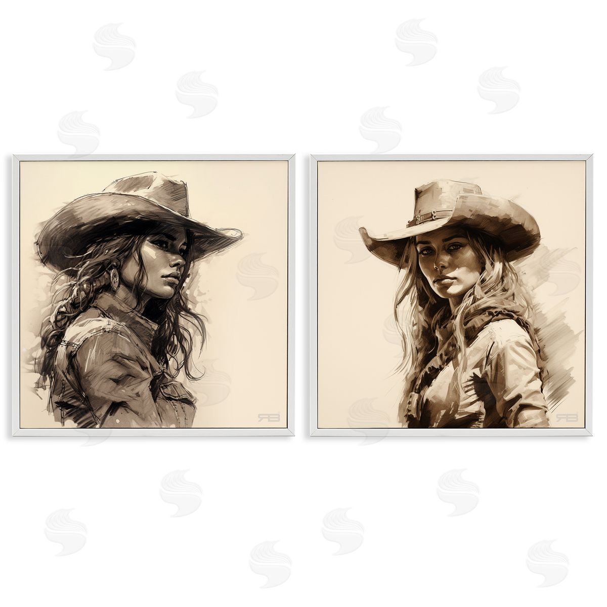RB Trendy Cowgirl Beauties White Framed Giclee Wall Art Print