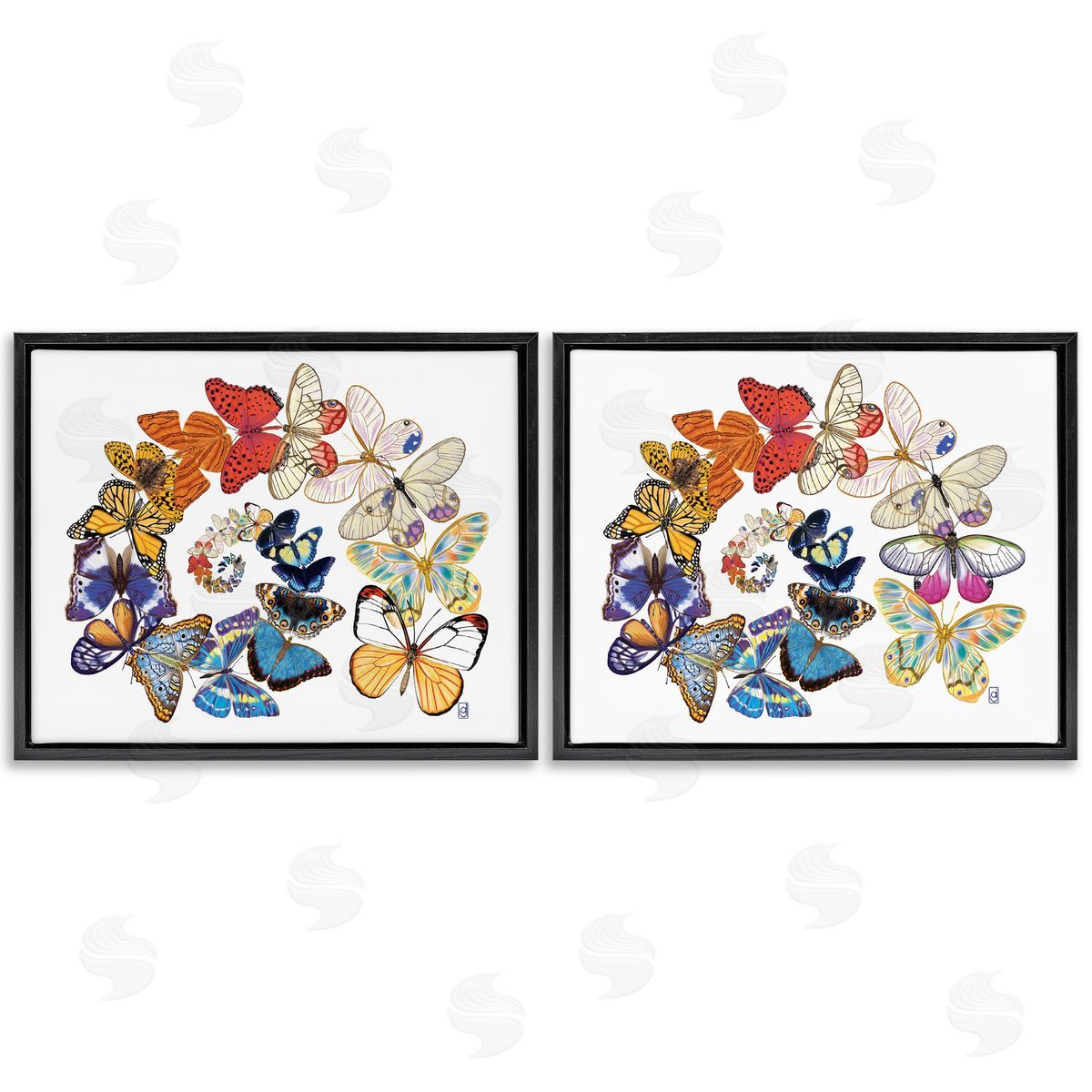 Ann Jasperson Fly Away Butterfly Spirals Black Floating Frame Canvas Wall Art Print