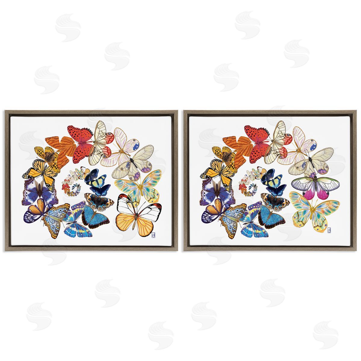 Ann Jasperson Fly Away Butterfly Spirals Brown Floating Frame Canvas Wall Art Print