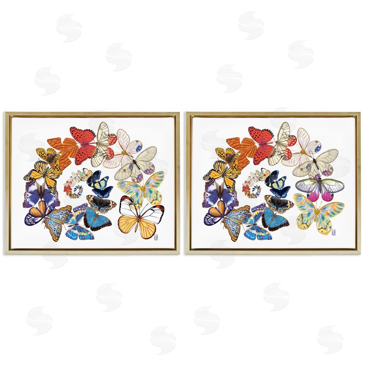 Ann Jasperson Fly Away Butterfly Spirals Gold Floating Frame Canvas Wall Art Print
